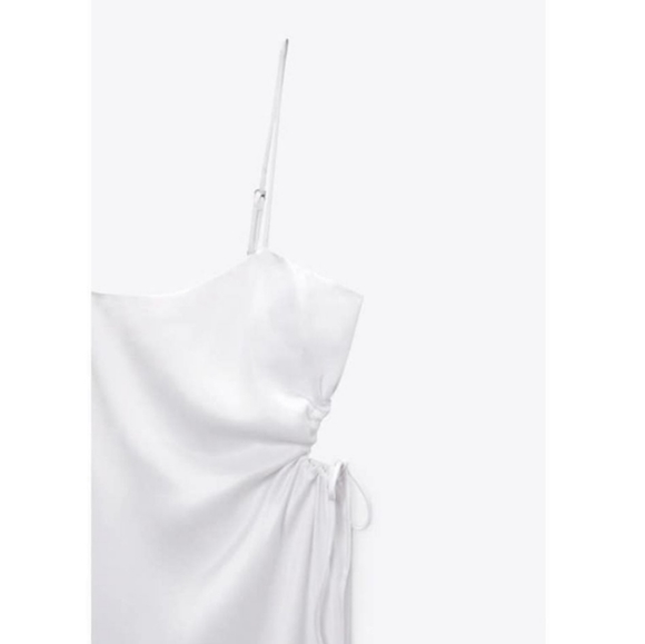 NWT Zara * White Satin Midi Cut Out Dress - Picture 3 of 8
